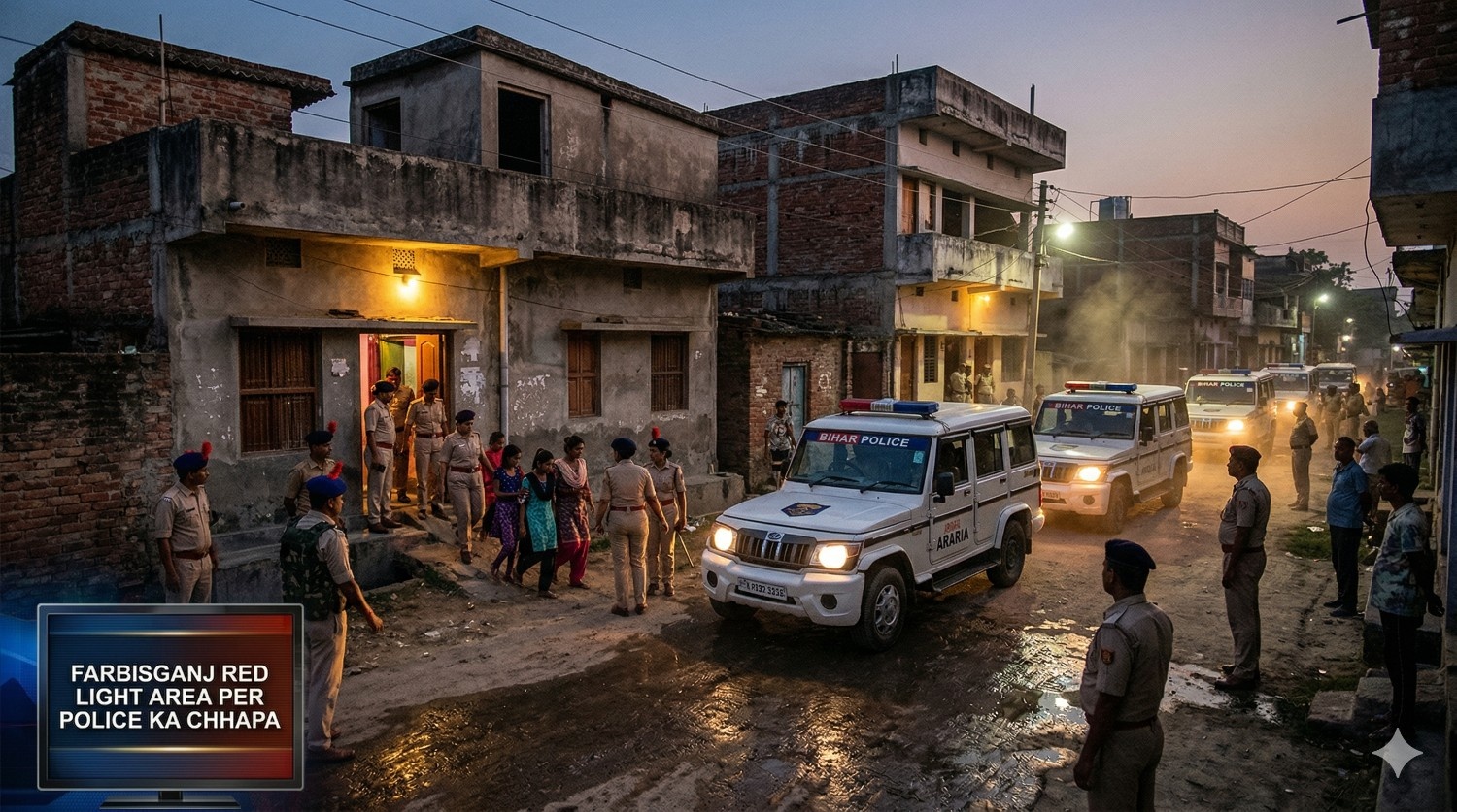 फारबिसगंज रेड लाइट एरिया पर पुलिस का बड़ा प्रहार: 6 वर्षों में 8वीं बार छापेमारी, 33 गिरफ्तार और 10 नाबालिग मुक्त